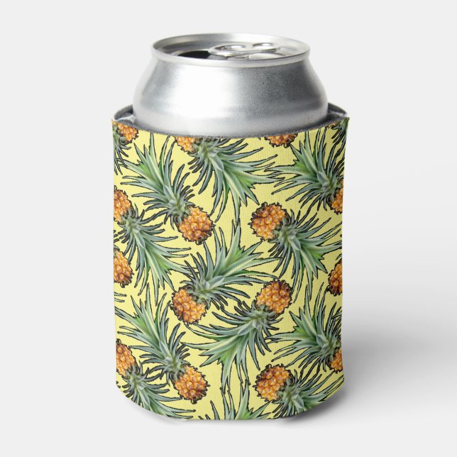 Rafraîchisseur Pour Canette Motif d'ananas tropical sur jaune (Can devant)