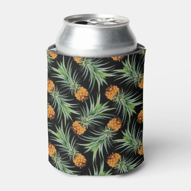 Rafraîchisseur Pour Canette Motif d'ananas tropical sur noir (Can devant)