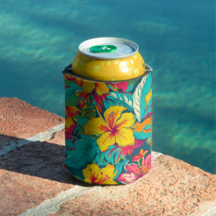 Rafraîchisseur Pour Canette Motif de fleurs tropicales colorées