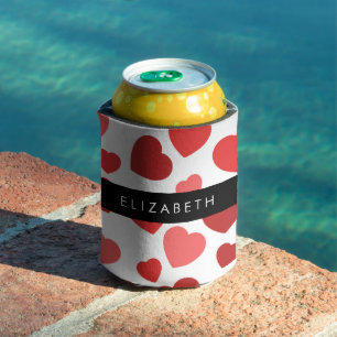 Rafraîchisseur Pour Canette Motif Des Coeurs, Coeurs Rouges, Votre Nom