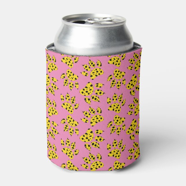 Rafraîchisseur Pour Canette Motif Empreinte de patte Cheetah sur rose (Can devant)