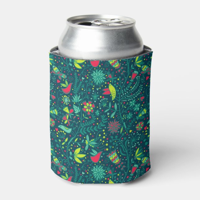 Rafraîchisseur Pour Canette Motif floral avec oiseaux de caricature (Can devant)