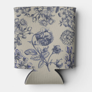 Rafraîchisseur Pour Canette Motif floral botanique toile bleue vintage antique