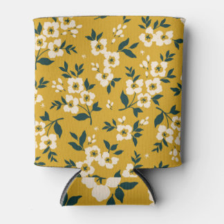 Rafraîchisseur Pour Canette motif floral vintage, petites fleurs blanches.