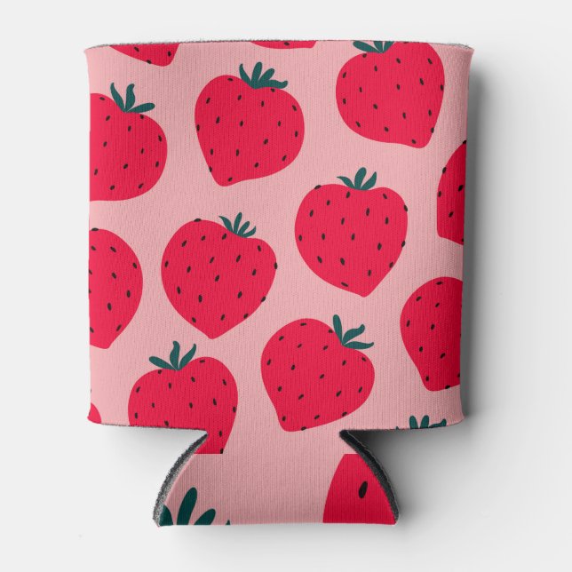 Rafraîchisseur Pour Canette Motif moderne fraise rose sans fil (Devant)