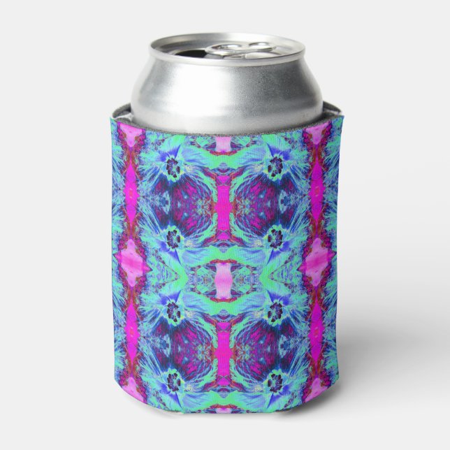 Rafraîchisseur Pour Canette Motif psychédélique vert et bleu Hibiscus (Can devant)