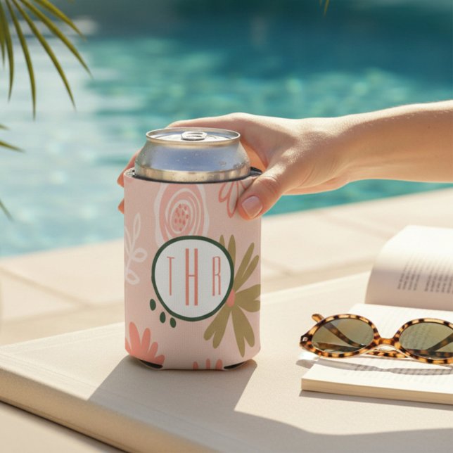 Rafraîchisseur Pour Canette Mousse de monogramme Brown Floral (Créateur téléchargé)