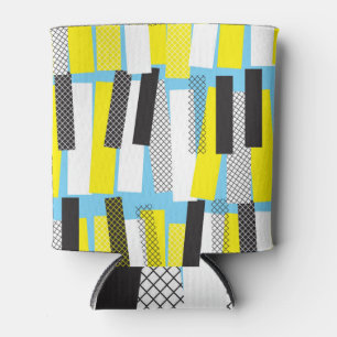 Rafraîchisseur Pour Canette Musique jazz, motif géométrique bleu jaune.