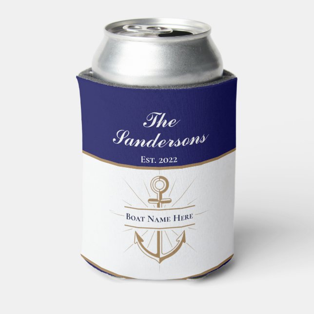 Rafraîchisseur Pour Canette Nautical Modern Bold Blue Ancre Nom du bateau (Can Dos)