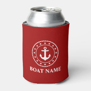Rafraîchisseur Pour Canette Nautical Stars Rope Nom du bateau Ancre Rouge
