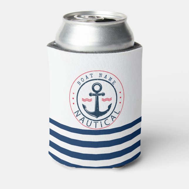 Rafraîchisseur Pour Canette Nautique, Nom du bateau, Ancre Bleu de la Marine (Can Dos)