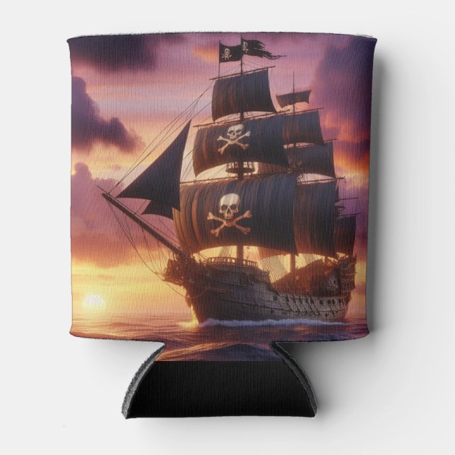 Rafraîchisseur Pour Canette Navire pirate au lever/coucher du soleil (Devant)