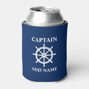 Rafraîchisseur Pour Canette Navires Roues, Capitaine ou Nom du bateau Navy Blu