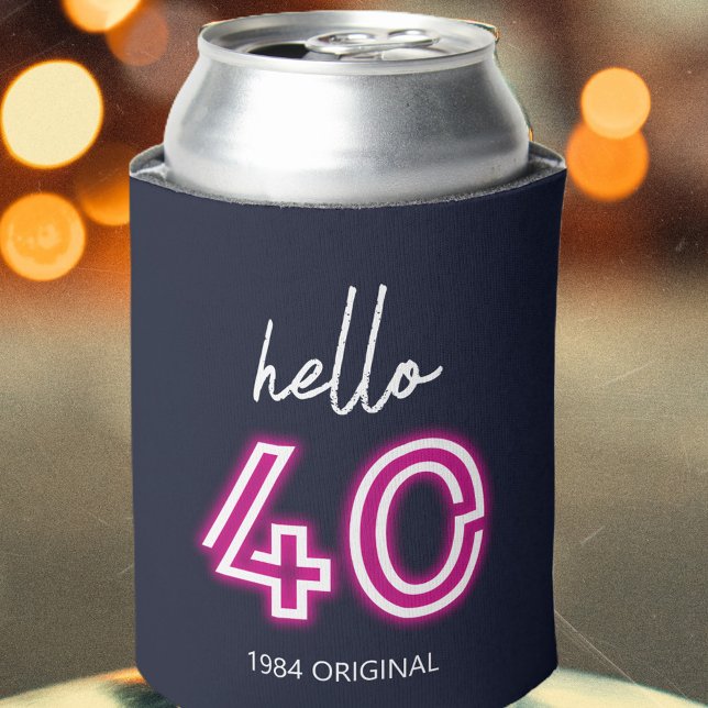 Rafraîchisseur Pour Canette Neon Personnalisé Bonjour Quarante Anniversaire (Créateur téléchargé)