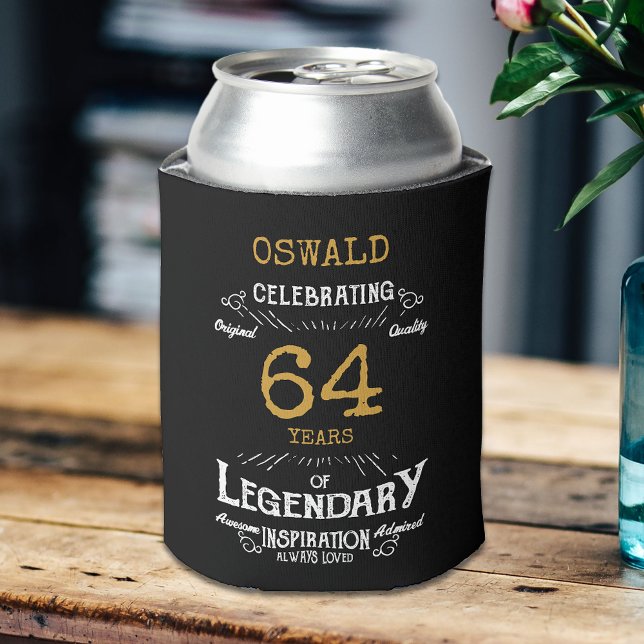 Rafraîchisseur Pour Canette N'importe quel Anniversaire Black Gold Légendaire  (Black and gold vintage style birthday can cooler. Easily personalized.)