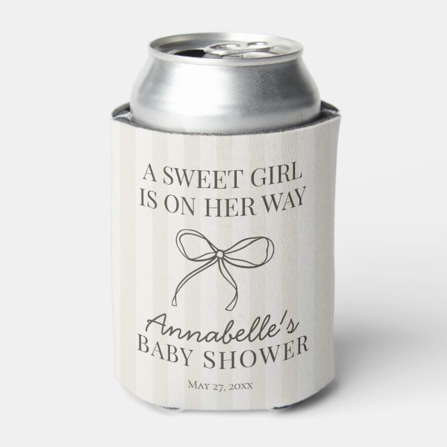 Rafraîchisseur Pour Canette Noir Coquette Bow Beige Baby shower rayé Favoriser (Can devant)