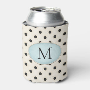 Rafraîchisseur Pour Canette Noir Pois ivoire et bleu pâle Monogramme
