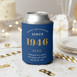 Rafraîchisseur Pour Canette Nom 80e anniversaire 1946 Bleu Or Élégant Chic