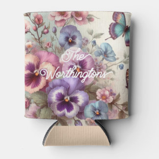 Rafraîchisseur Pour Canette Nom Aquarelle Vintages Pansies Fleurs Pastels