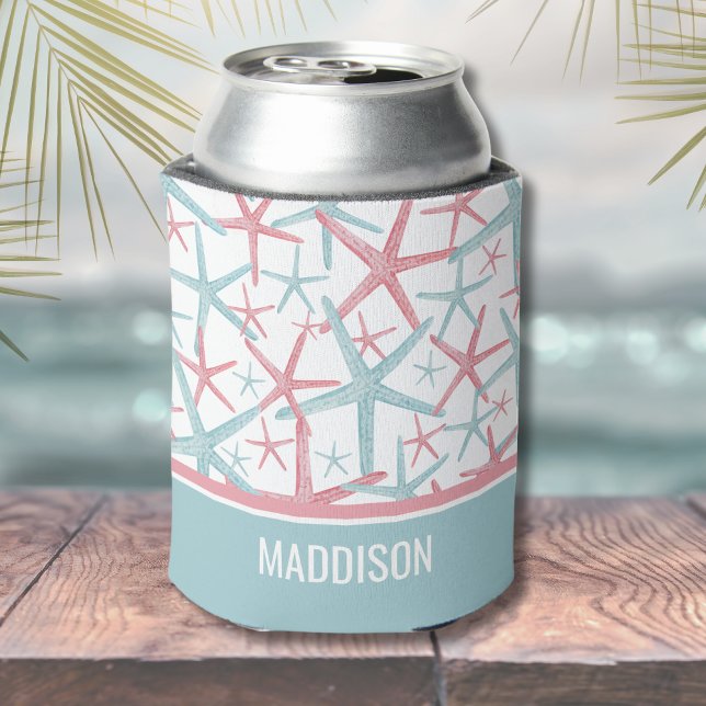 Rafraîchisseur Pour Canette Nom Cute Coastal Tropical Beach (Cute Coastal Teal Pink Starfish Tropical Beach Can Cooler)