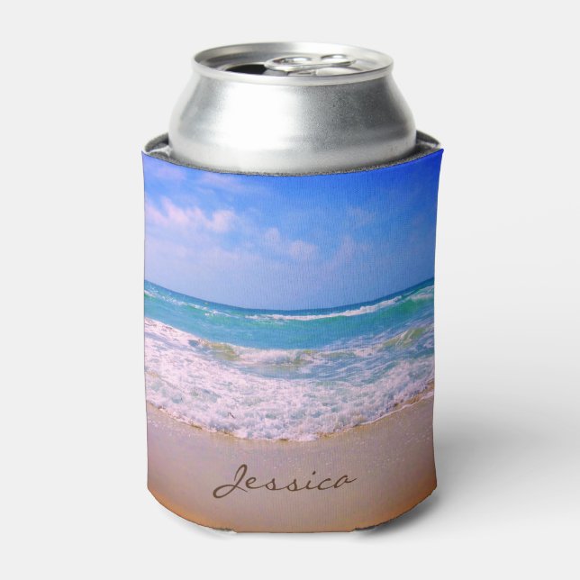 Rafraîchisseur Pour Canette Nom personnalisé plage et mer (Can devant)