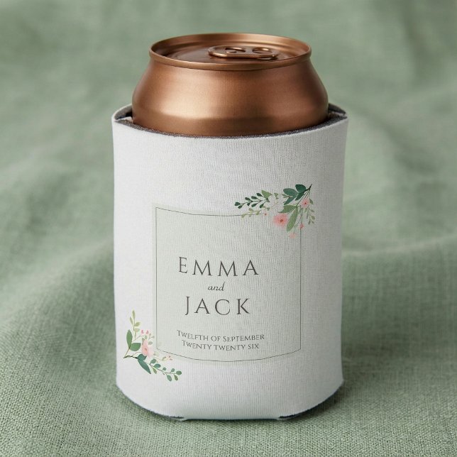 Rafraîchisseur Pour Canette Noms de mariage de verdure rose tendre (Soft pink greenery names wedding can cooler.)