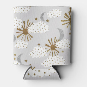Rafraîchisseur Pour Canette Nuages, soleil, lune, motif minimaliste.