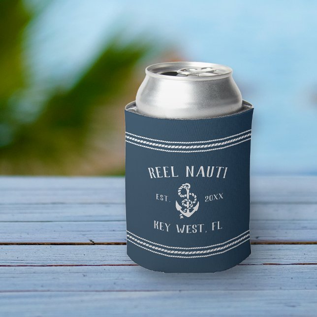 Rafraîchisseur Pour Canette Ocean Blue Rustic Ancre Nom personnalisé du bateau (Créateur téléchargé)