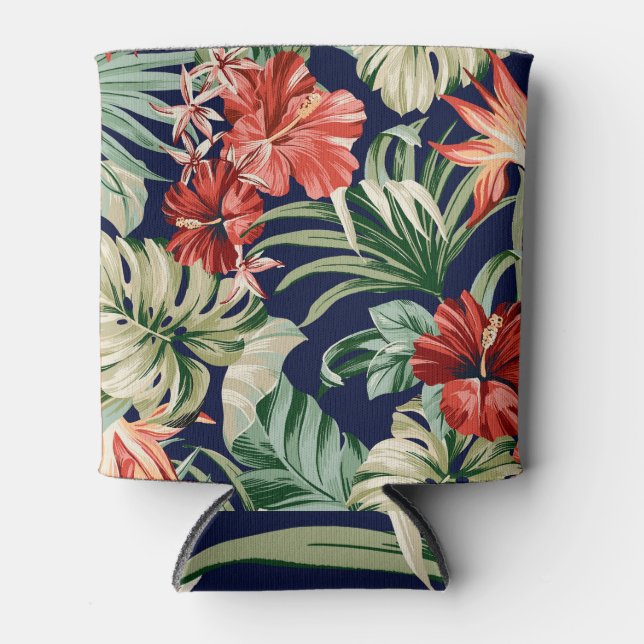 Rafraîchisseur Pour Canette Oeuvre exotique de fleurs tropicales. (Devant)