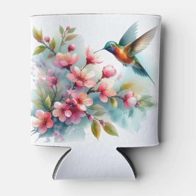 Rafraîchisseur Pour Canette OEuvre florale/printanière de colibri (Devant)