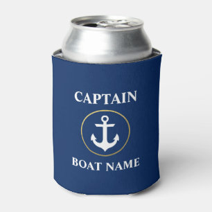 Rafraîchisseur Pour Canette Or nautique de capitaine Boat Name Anchor Blue