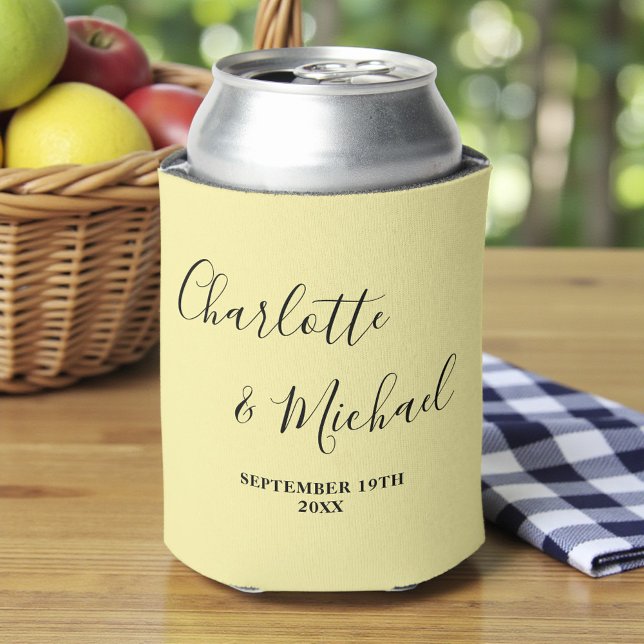 Rafraîchisseur Pour Canette Pale Yellow Script Minimalist Wedding (Créateur téléchargé)