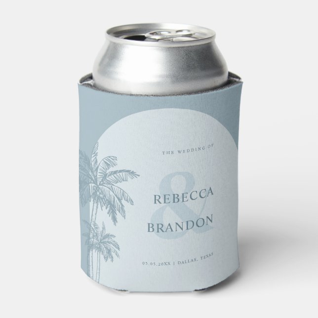 Rafraîchisseur Pour Canette Palm Tree Beach Dusty Bleu Nautique Mariage Favori (Can devant)