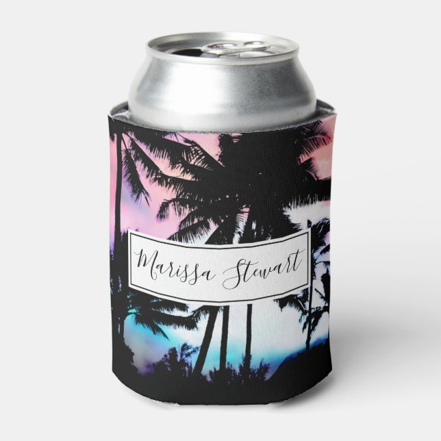 Rafraîchisseur Pour Canette Palmiers d'été tropicaux Pink Blue Sunset Sky (Can devant)