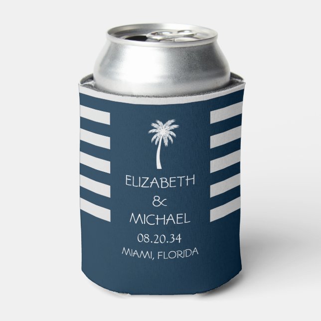Rafraîchisseur Pour Canette Palmiers tropicaux modernes Mariage bleu marine (Can devant)