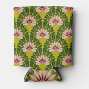 Rafraîchisseur Pour Canette Papier peint en lotus stylisé : rose, vert.