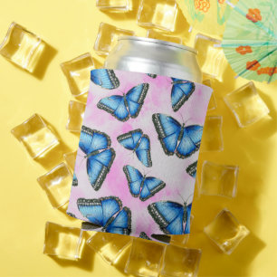 Rafraîchisseur Pour Canette Papillon bleu Morpho sur nuages roses Illustration