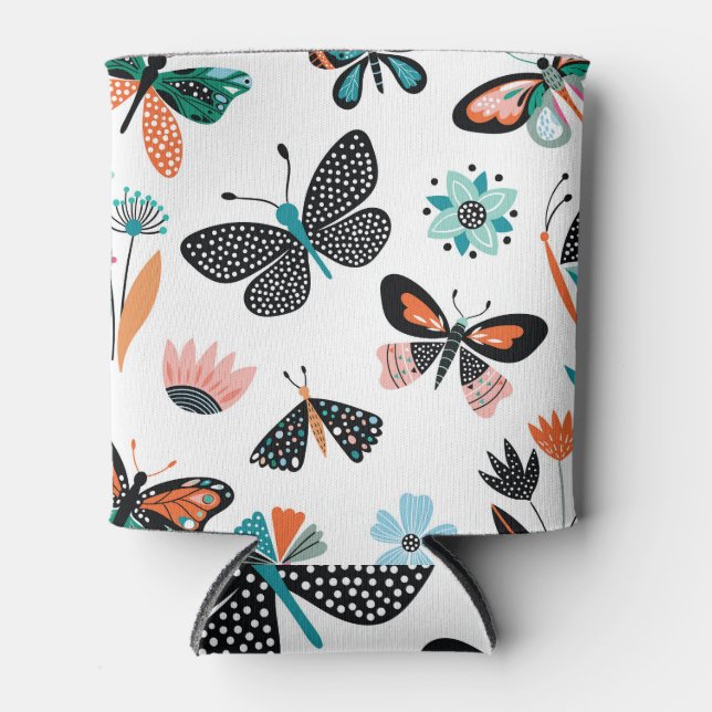 Rafraîchisseur Pour Canette Papillons Fleurs : Collection Dessinée à la main (Devant)