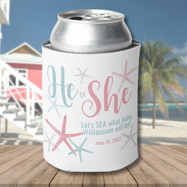 Rafraîchisseur Pour Canette Parti de révélation de genre (Cute Pink Blue He She Summer Gender Reveal Party Can Cooler)