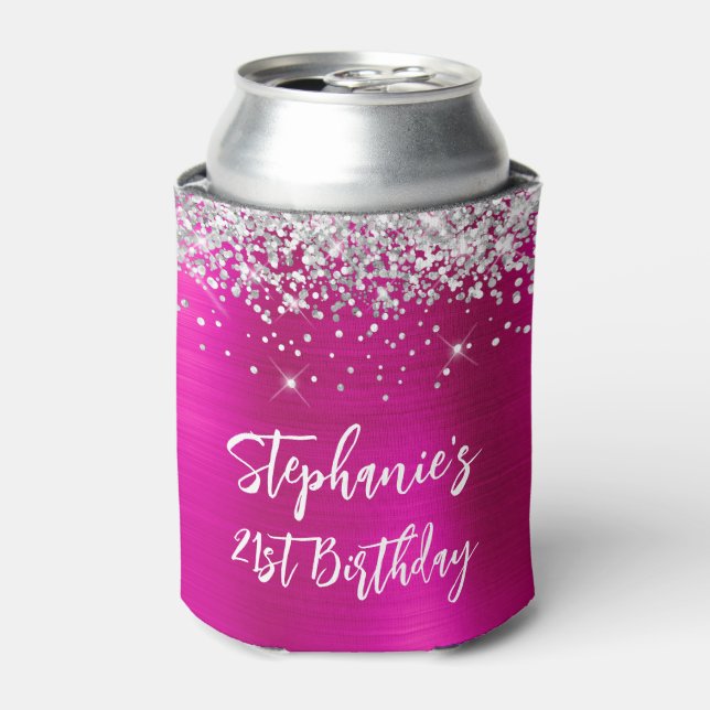 Rafraîchisseur Pour Canette Parties scintillant d'argent Pink Hot Foil 21e ann (Can devant)