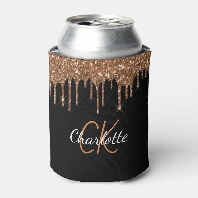 Rafraîchisseur Pour Canette Parties scintillant d'or noir goutte monogramme ét (Can devant)