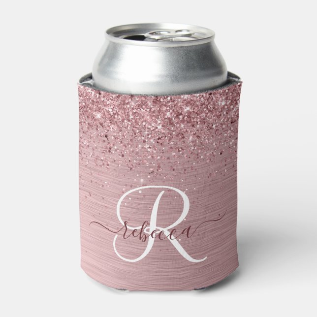 Rafraîchisseur Pour Canette Parties scintillant en métal brossé rose pâle Nom  (Can devant)