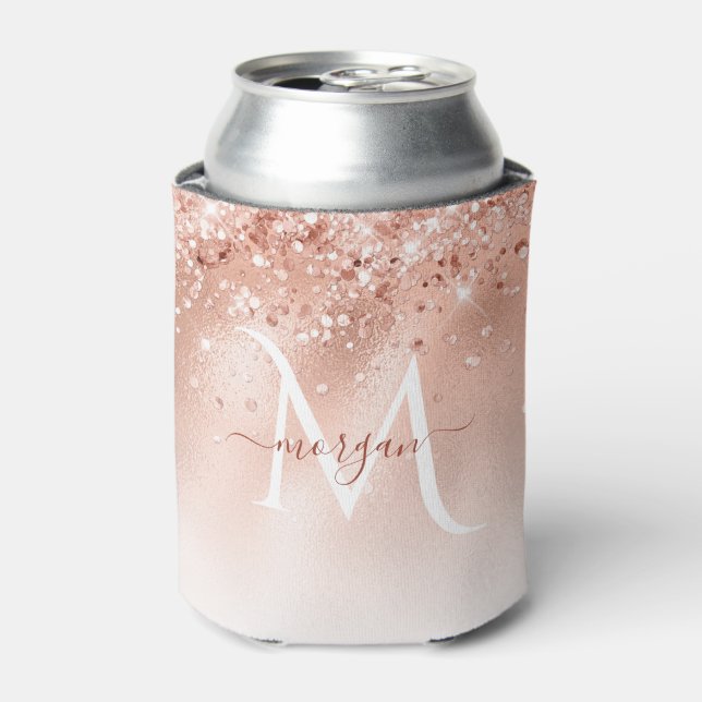 Rafraîchisseur Pour Canette Parties scintillant Peach Rose or Monogramme (Can devant)
