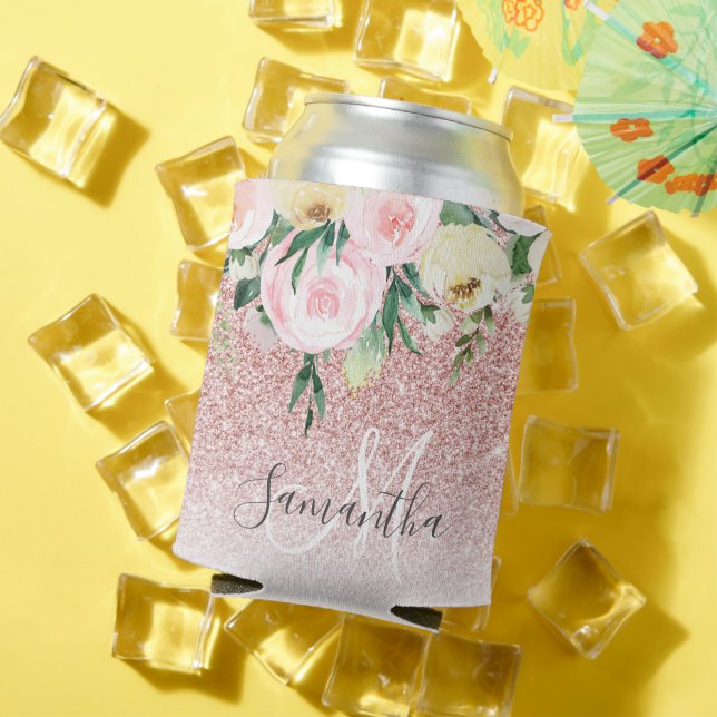 Rafraîchisseur Pour Canette Parties scintillant rose moderne & Fleurs Étincell (Été in situ)
