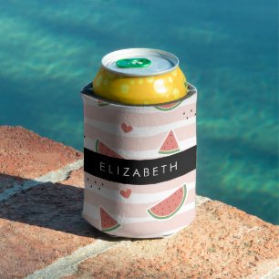 Rafraîchisseur Pour Canette Pastèques Rouges, Coeurs, Bandes, Votre Nom