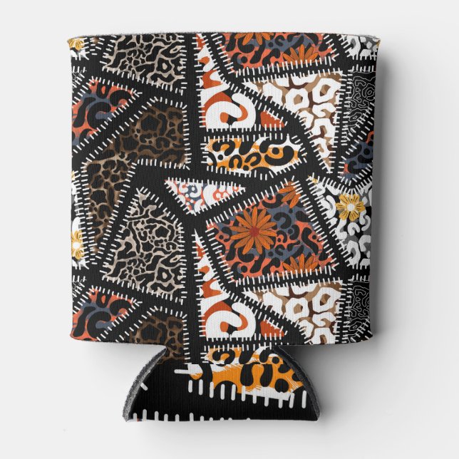 Rafraîchisseur Pour Canette Patchwork Leopard Zebra Design Motif (Devant)