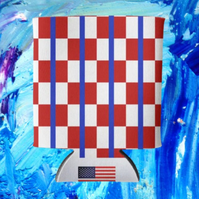Rafraîchisseur Pour Canette Patriotic Checkerboard Stripe Beverage Cooler (Créateur téléchargé)