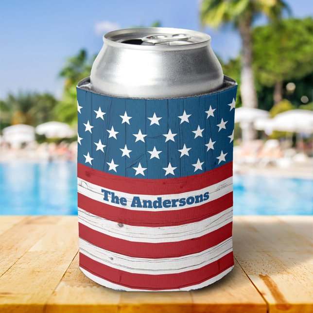 Rafraîchisseur Pour Canette Patriotique USA Juillet 4 Rustique Bois américain  (Créateur téléchargé)