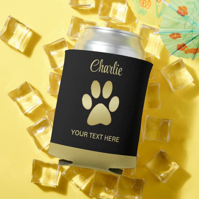 Rafraîchisseur Pour Canette Paw chien brillant or sur arrière - plan noir (Été in situ)