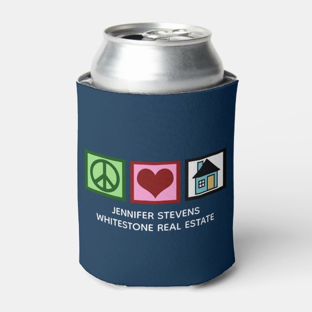Rafraîchisseur Pour Canette Peace Love Immobilier Realtor Personnalisé (Can devant)